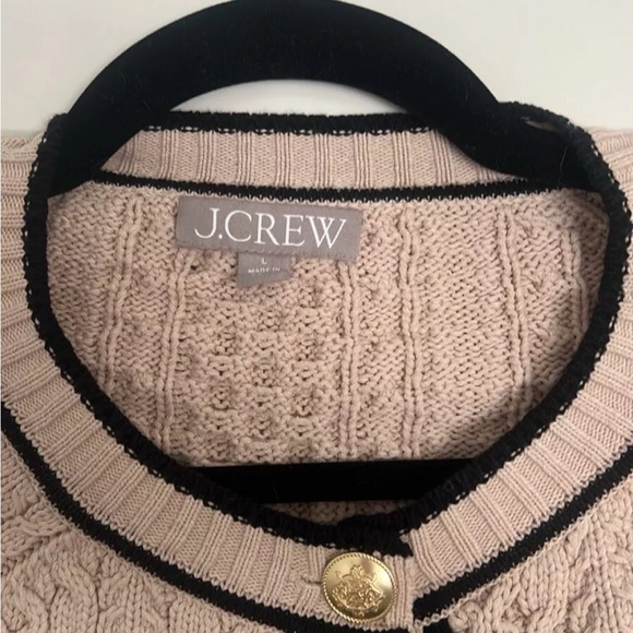 J Crew Cropped Cable-Knit Sweater Lady Jacket Size Large Beige Tan Academia - Picture 3 of 7